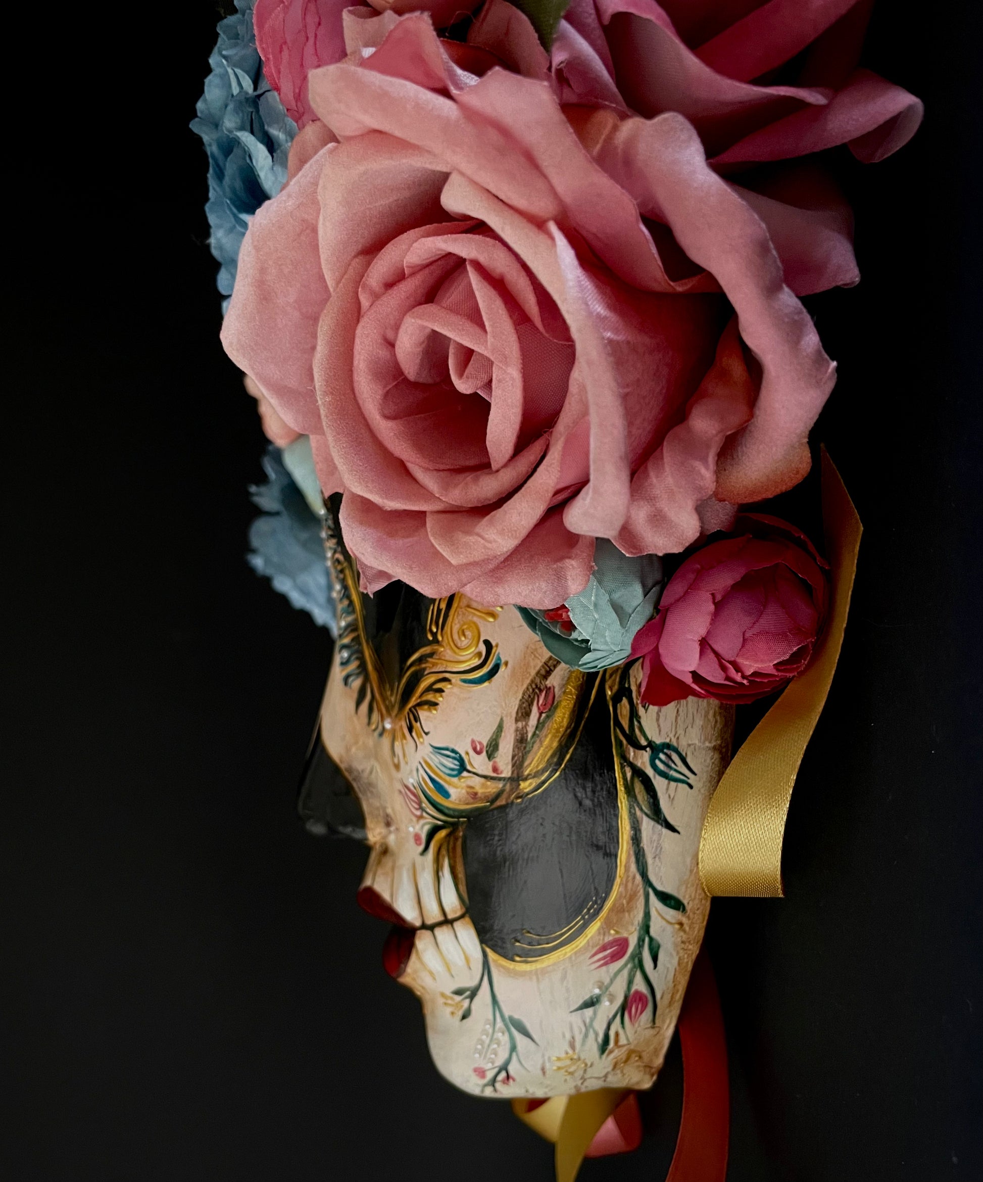 Handmade Day of the Dead Mask with Colorful Flowers & Gold Crown – RUU ...