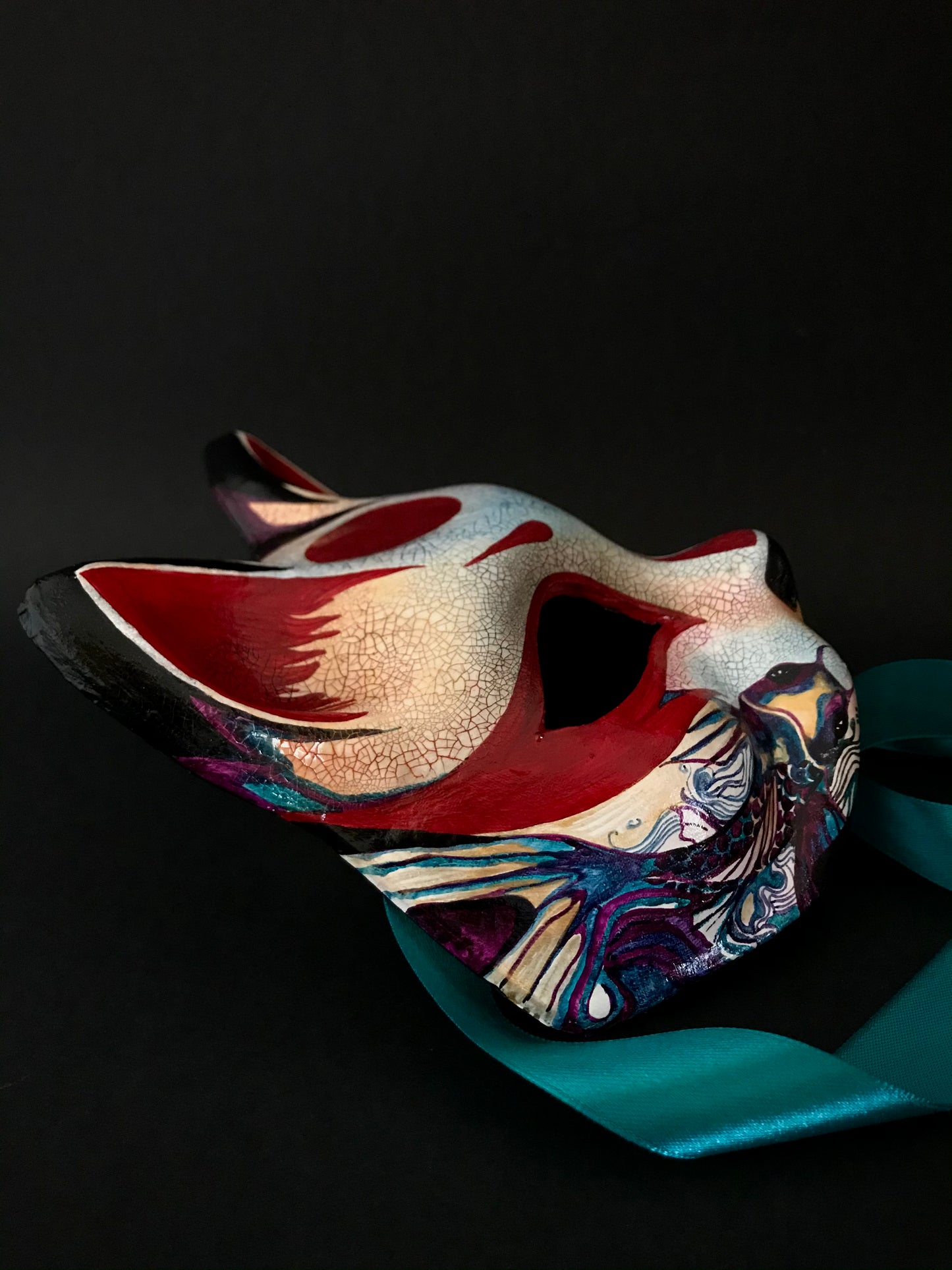 Kitsune mask with fish