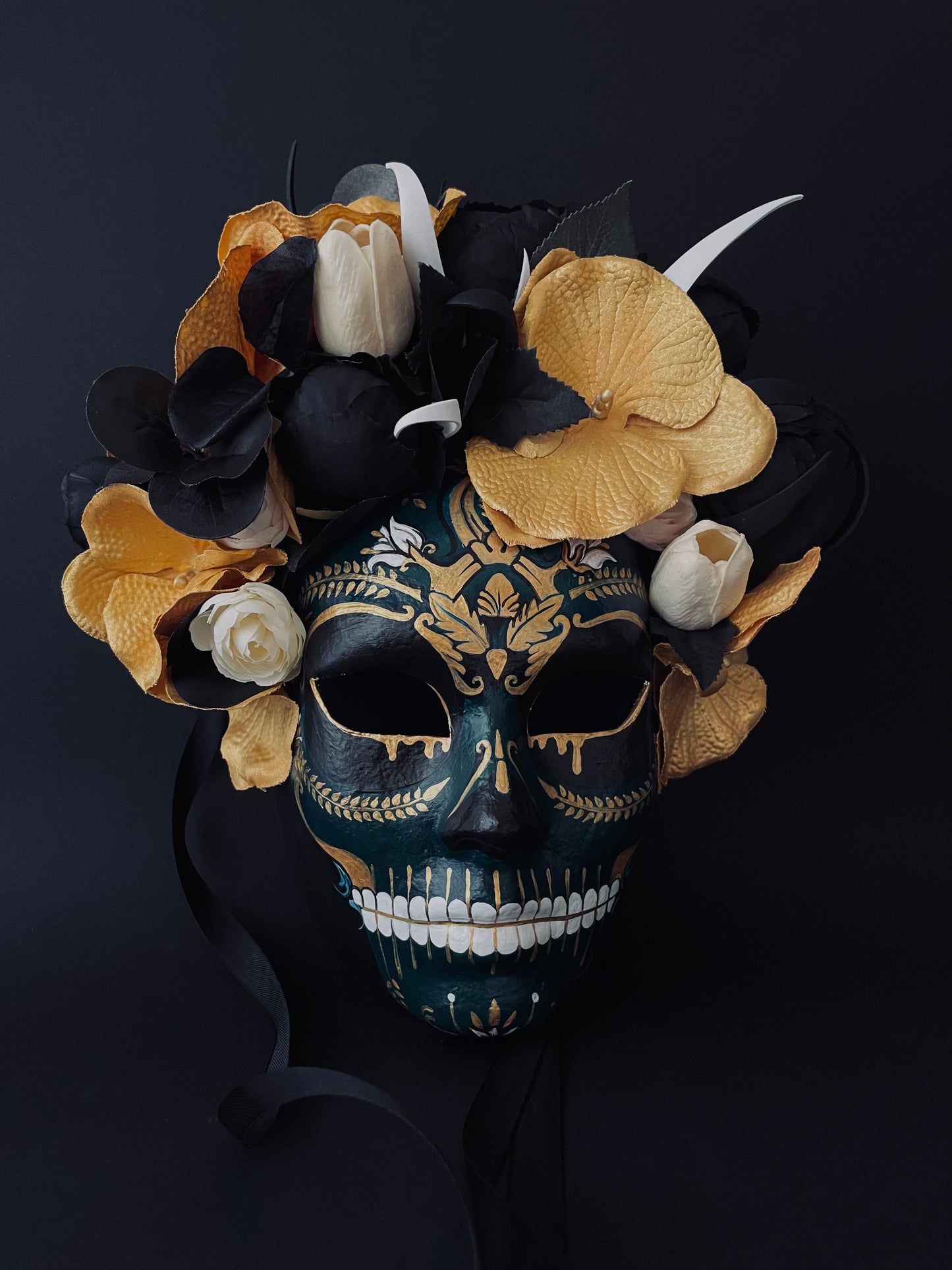 Dark green Catrina mask. Day of the dead mask