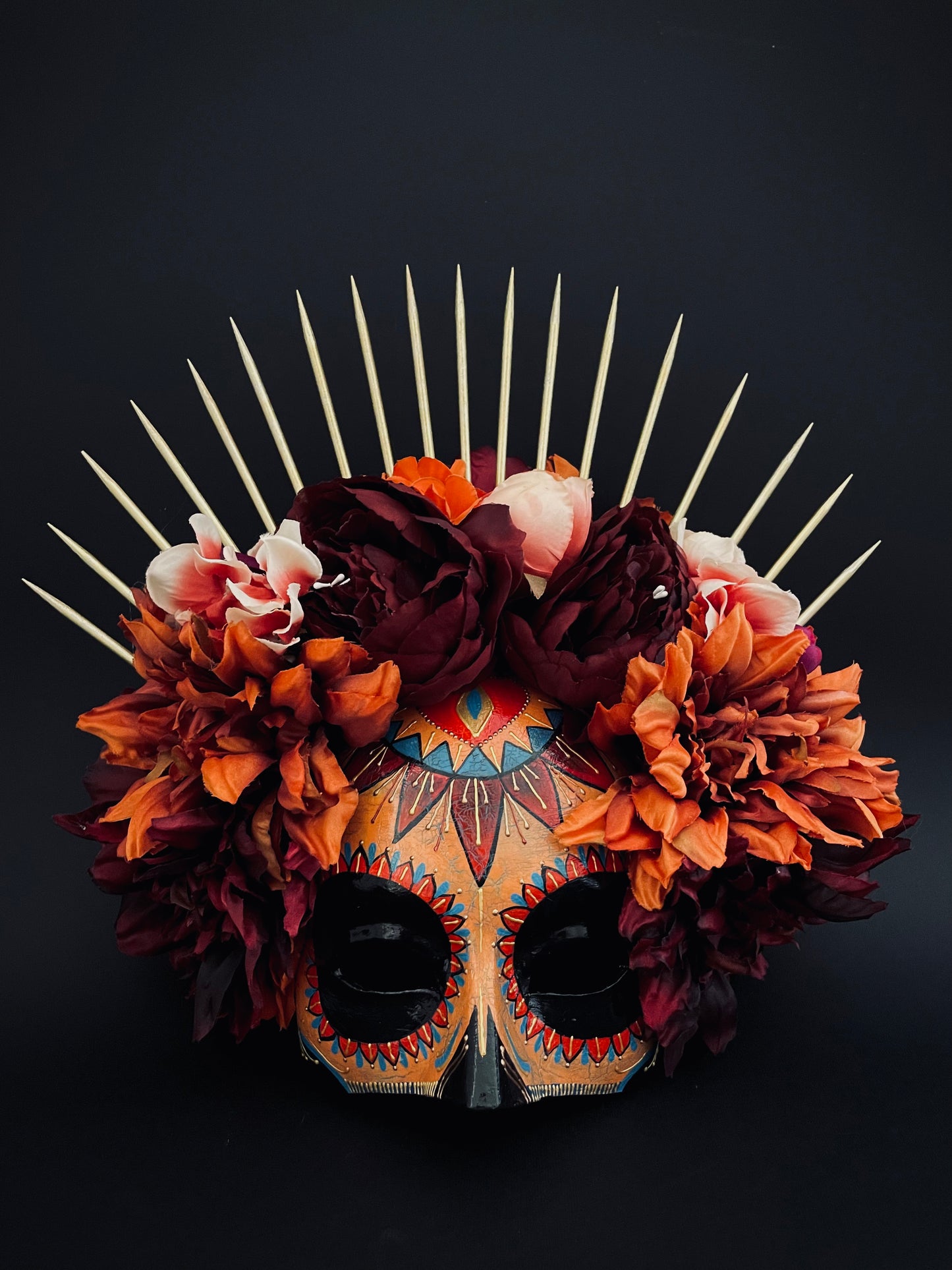 Catrina mask in autumnal colors. Day of the dead art.