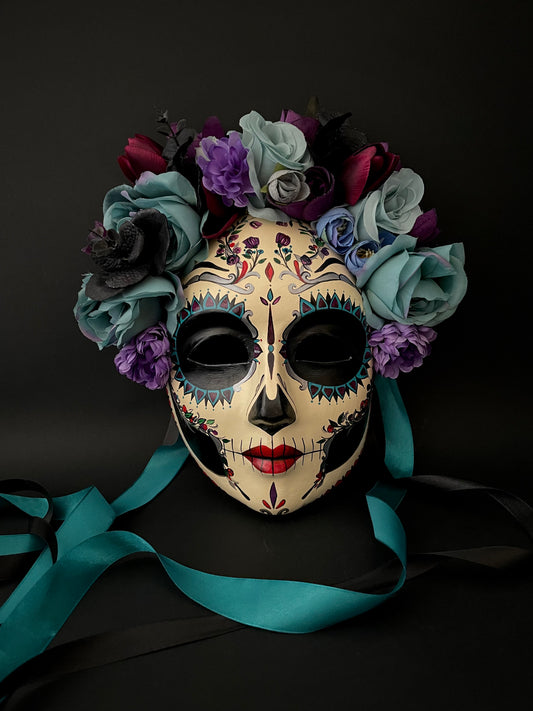 Blue and purple Catrina. Day of the dead art.