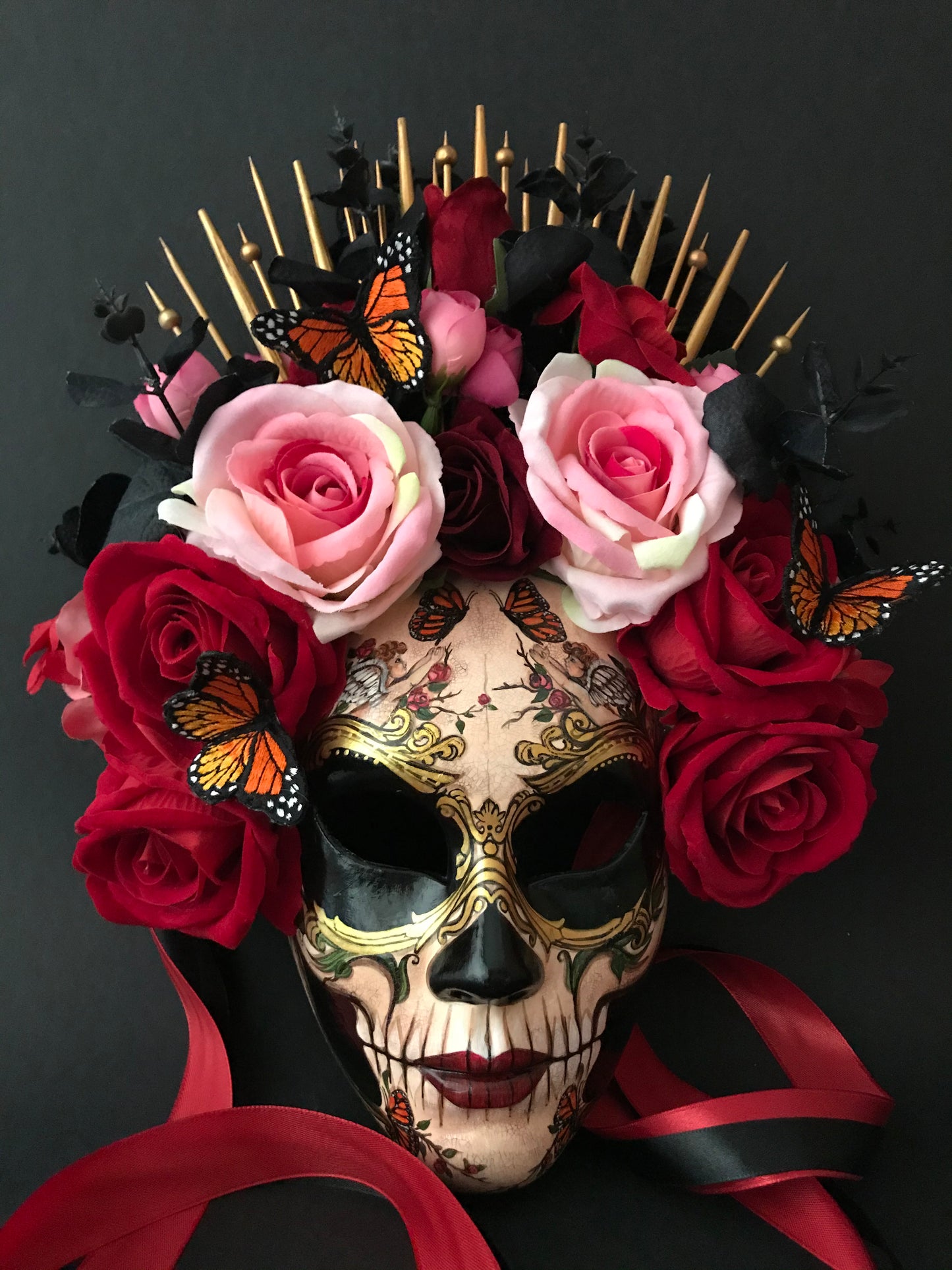 Catrina mask with angels and butterflies