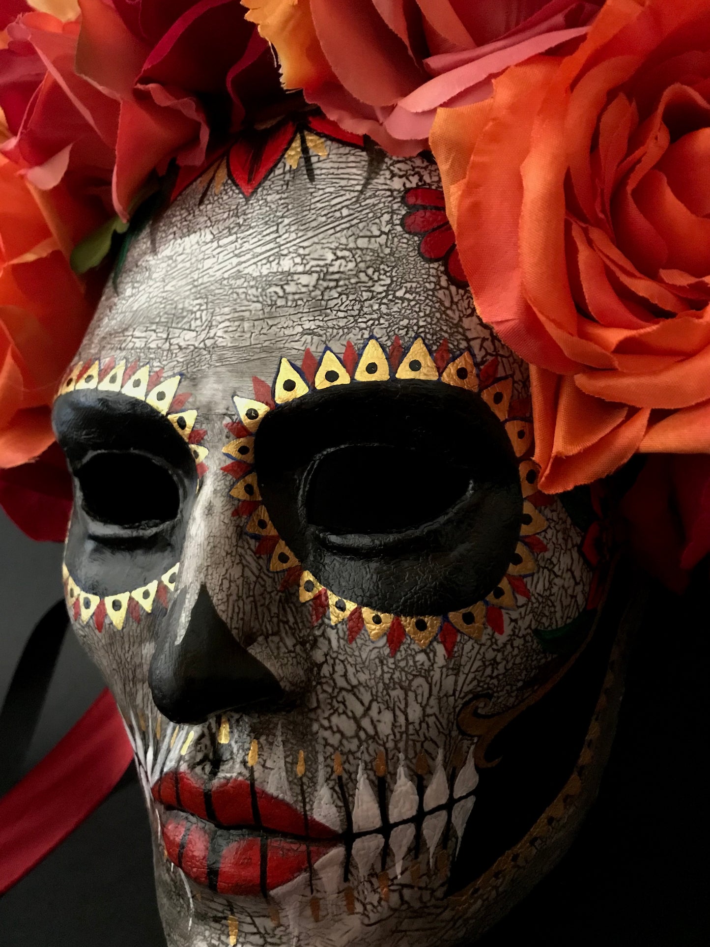 Catrina mask with orange flowers