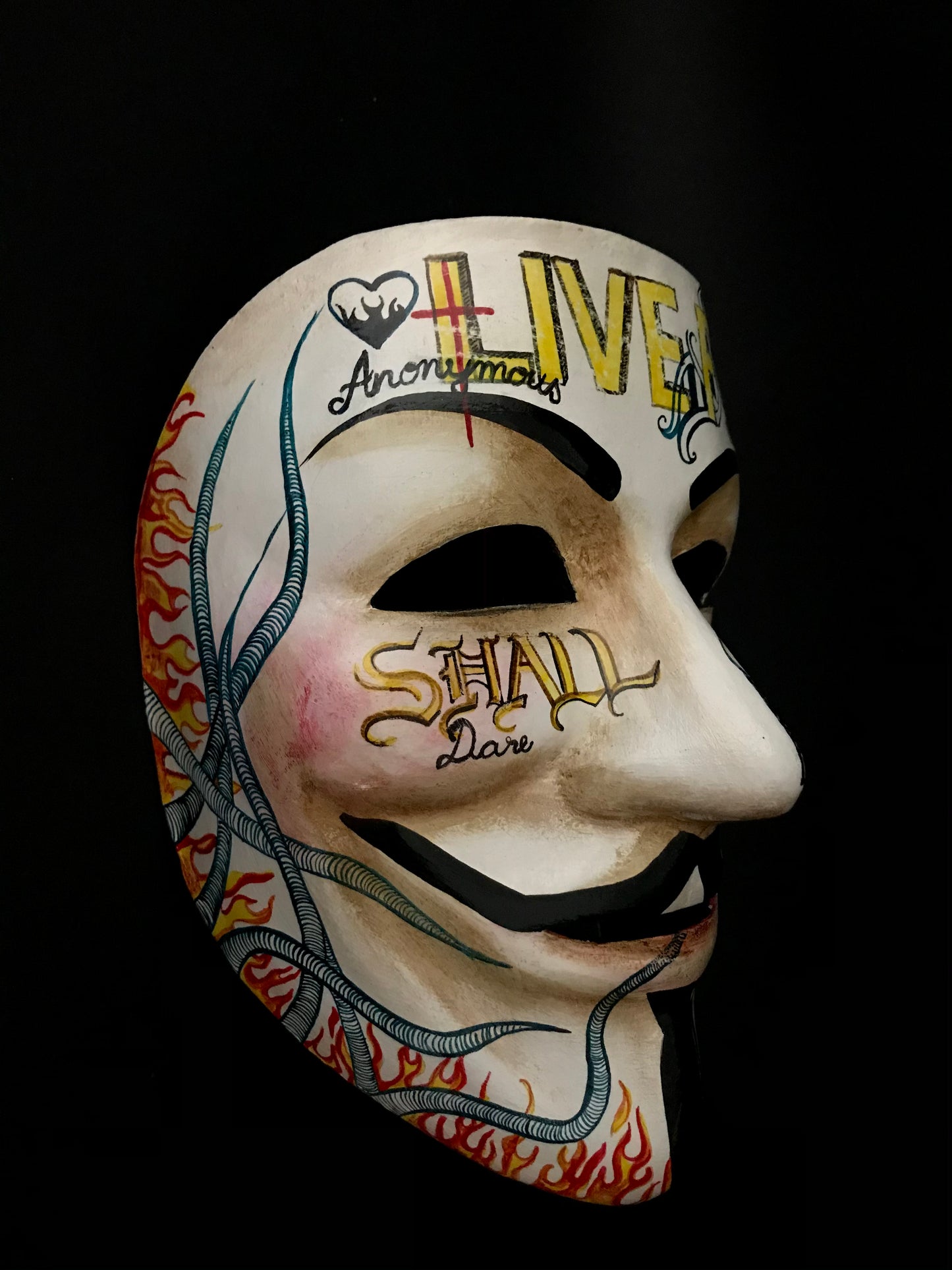 Anonymous mask with tattoos