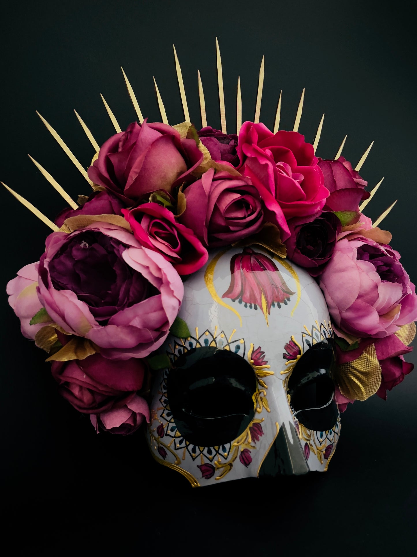 Purple and pink Catrina mask. Day of the dead art.