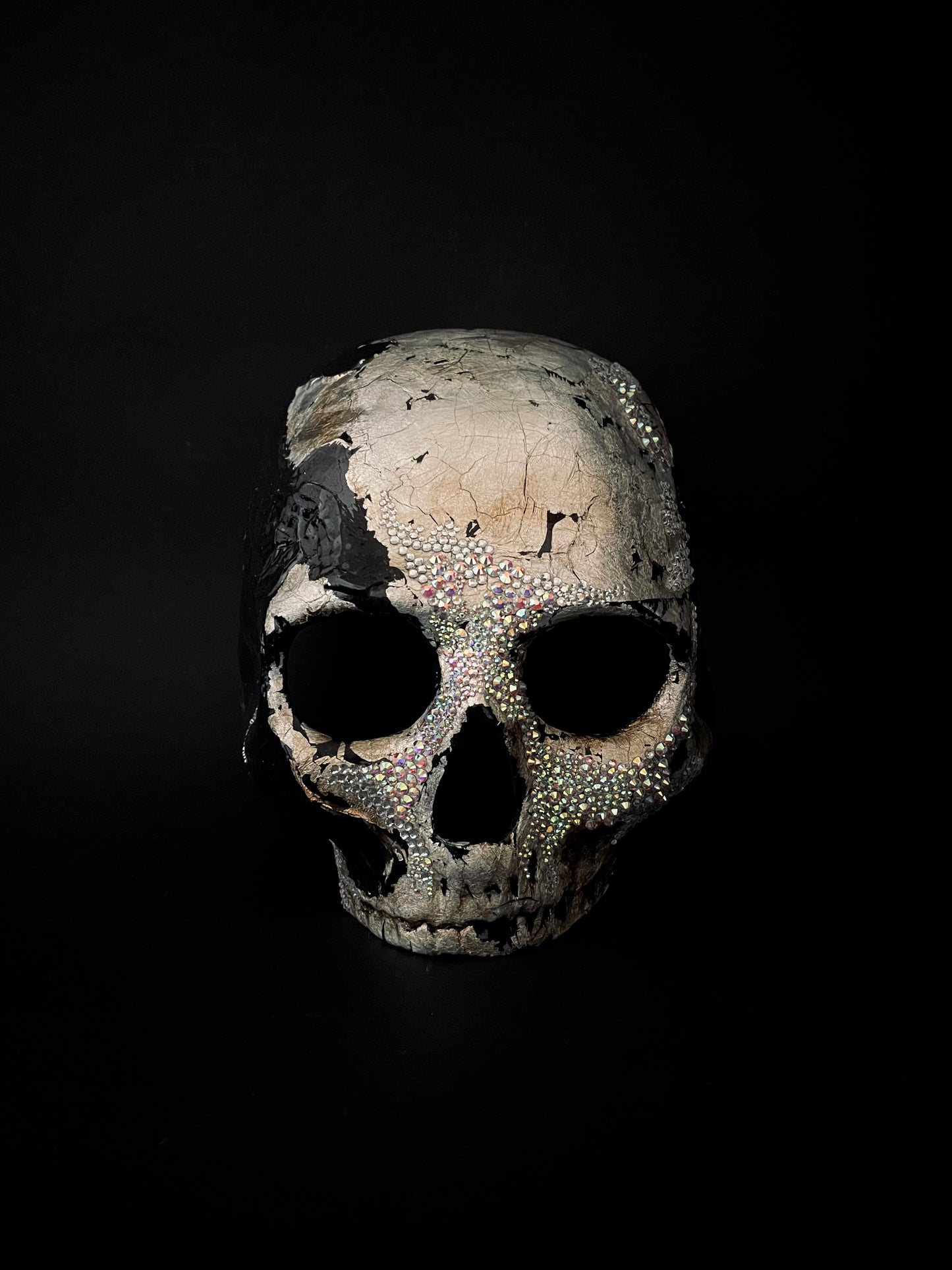 Half face skull mask with rhinestones. Skull mask