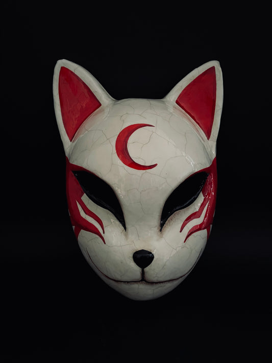 Kitsune and the moon. Japanese fox mask