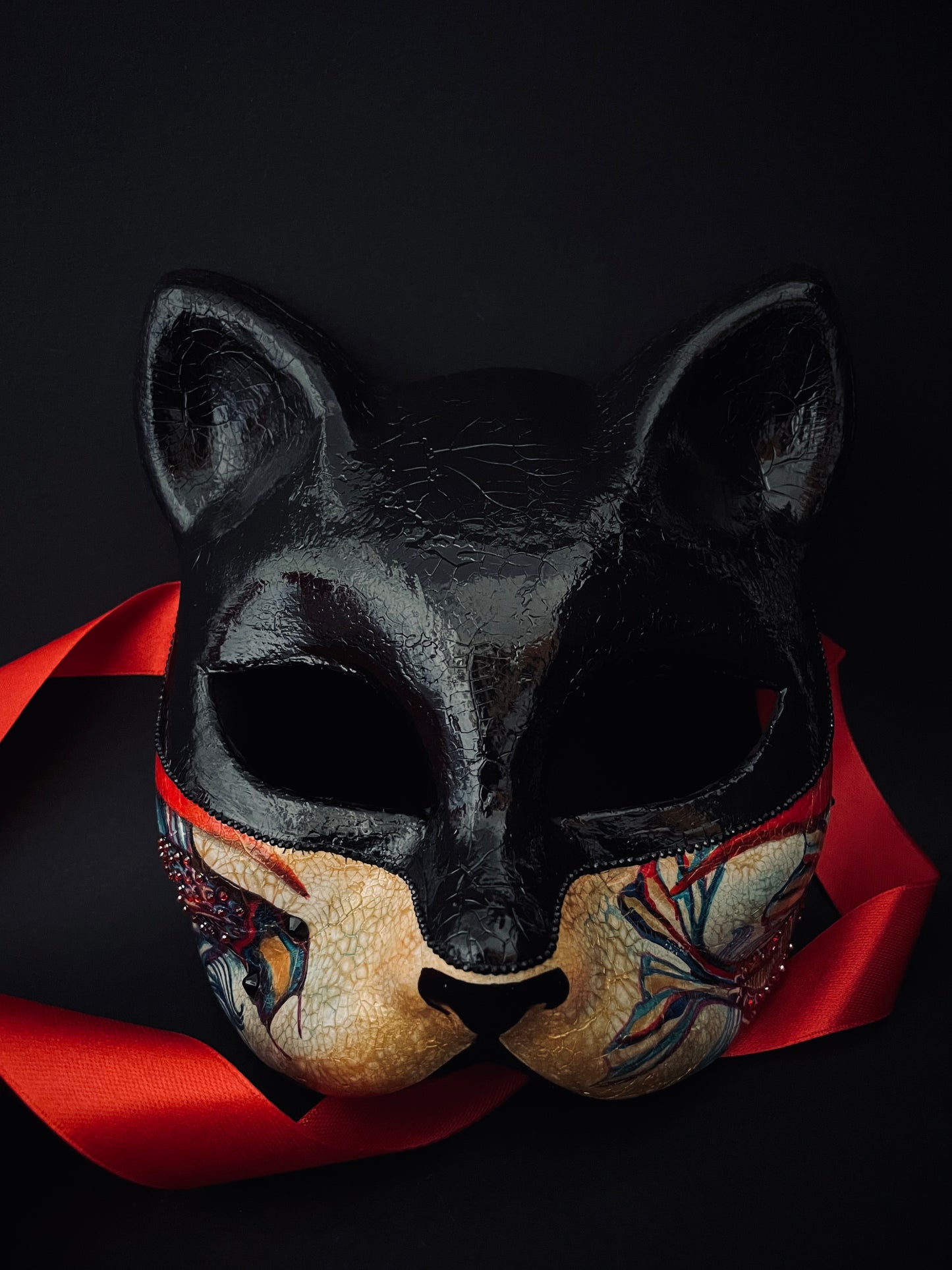 Black Kitsune mask. Japanese fox.