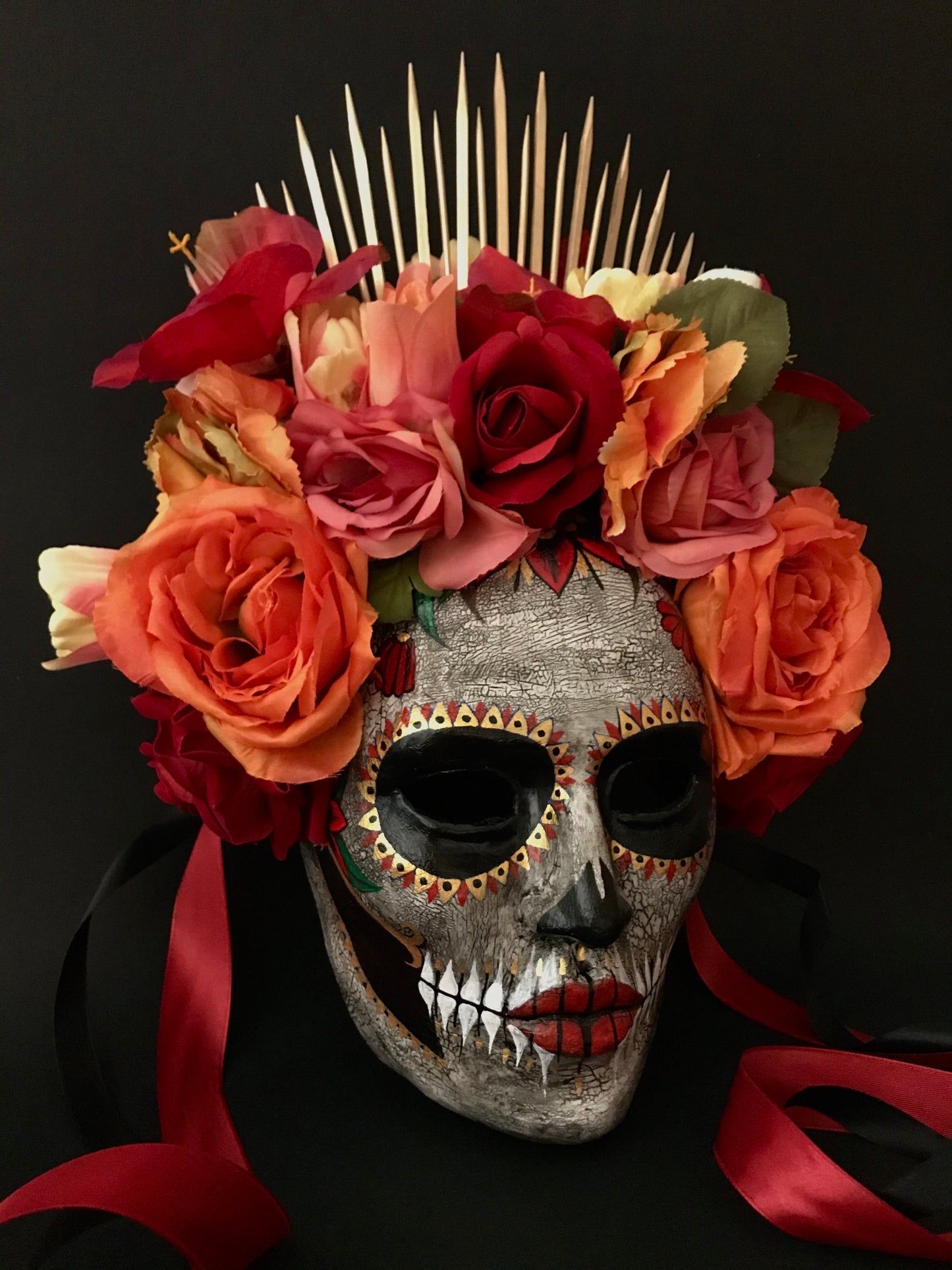 Catrina mask with orange flowers