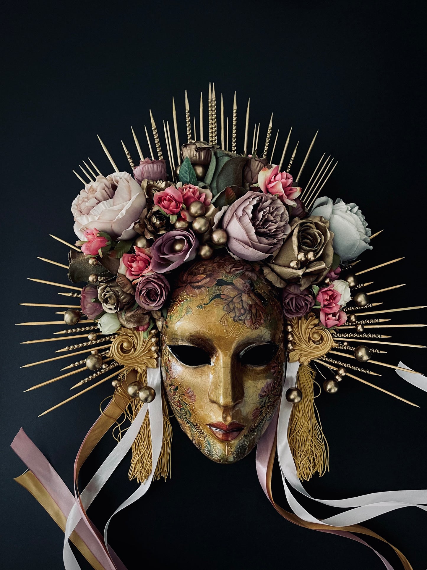 Gold mask with flowers.Limited edition.