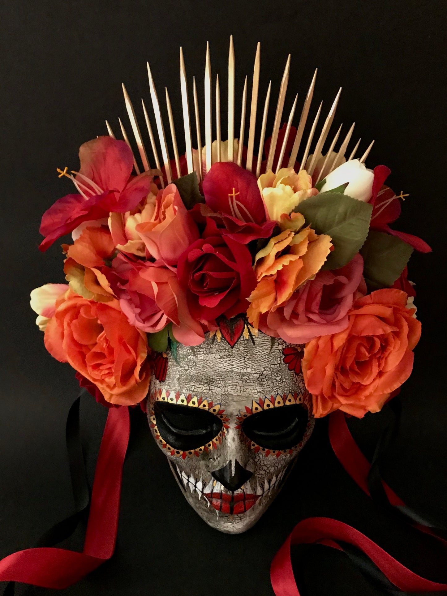 Catrina mask with orange flowers