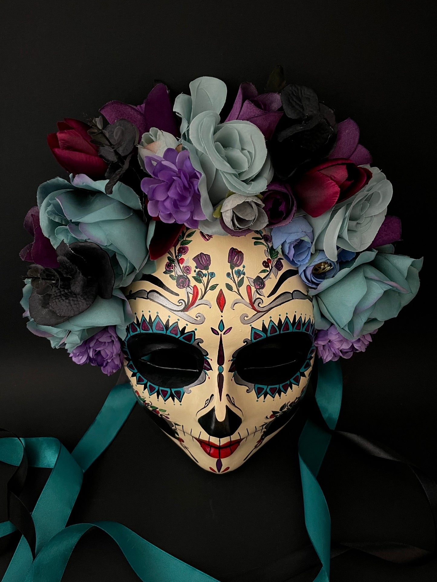 Blue and purple Catrina. Day of the dead art.