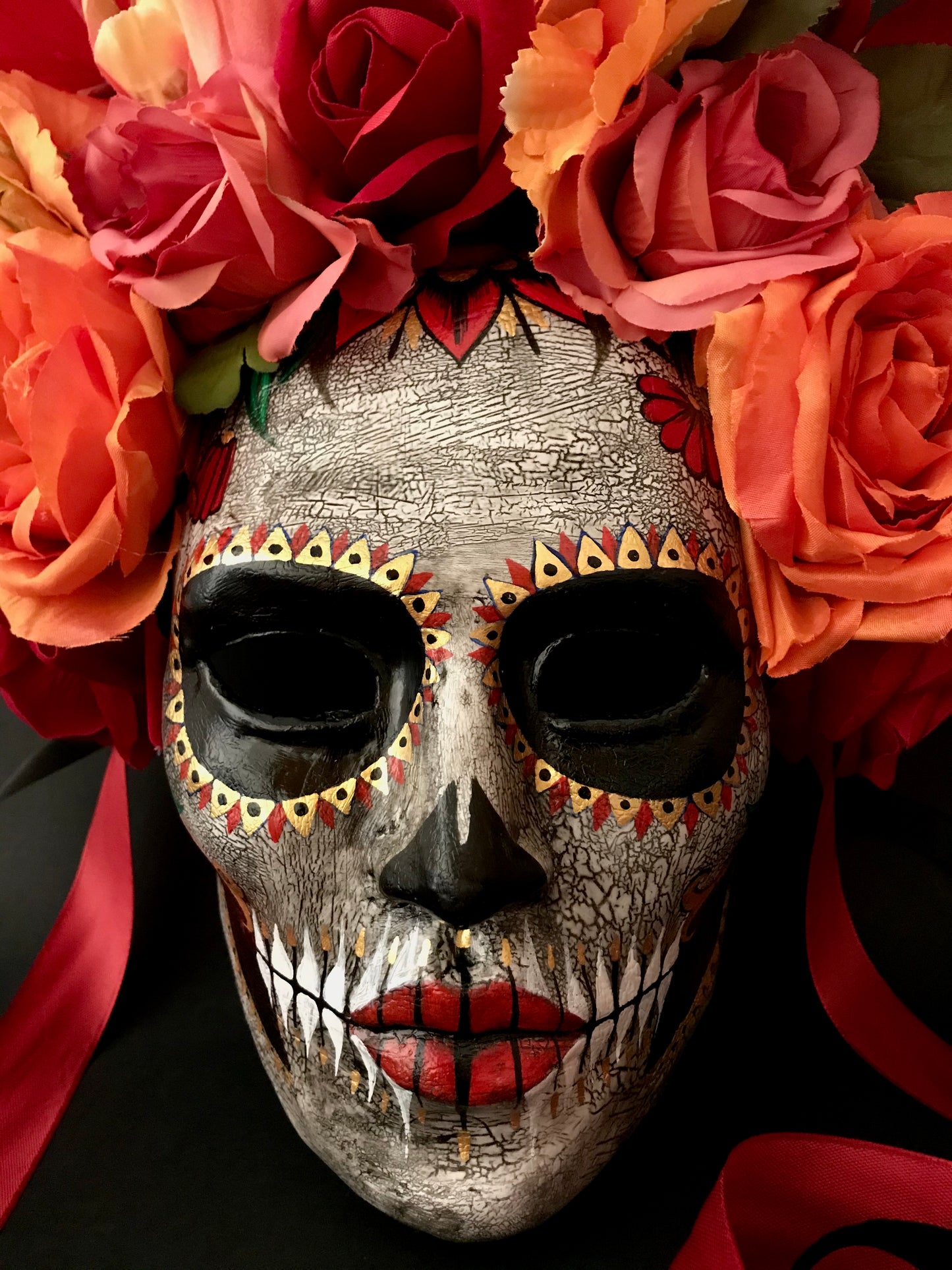 Catrina mask with orange flowers