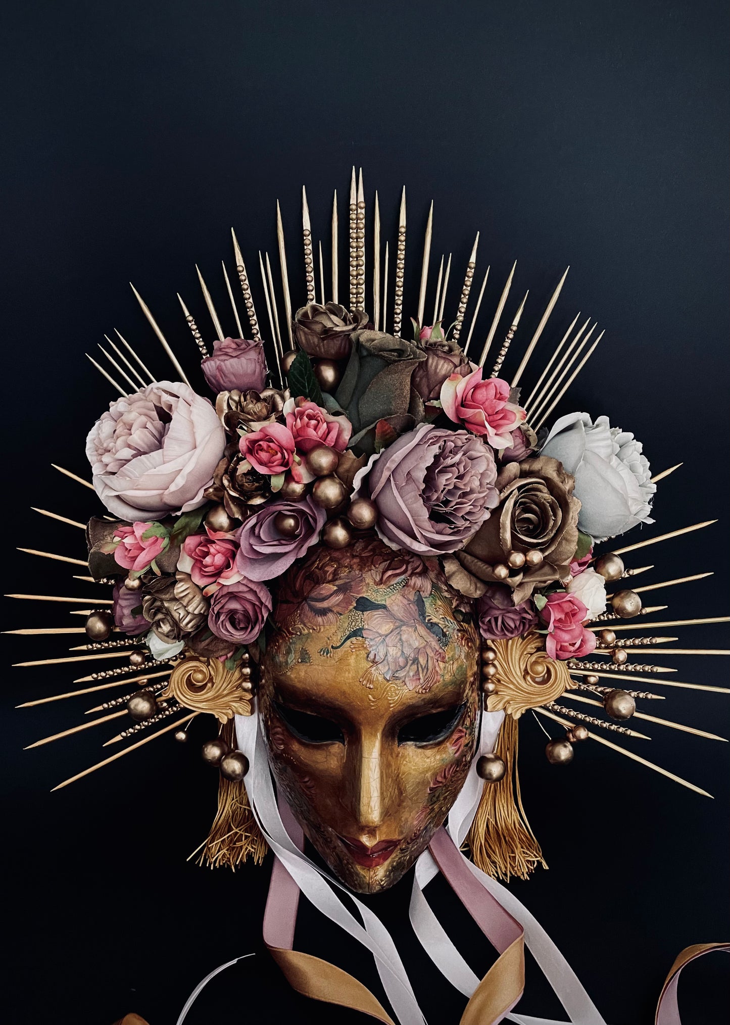 Gold mask with flowers.Limited edition.