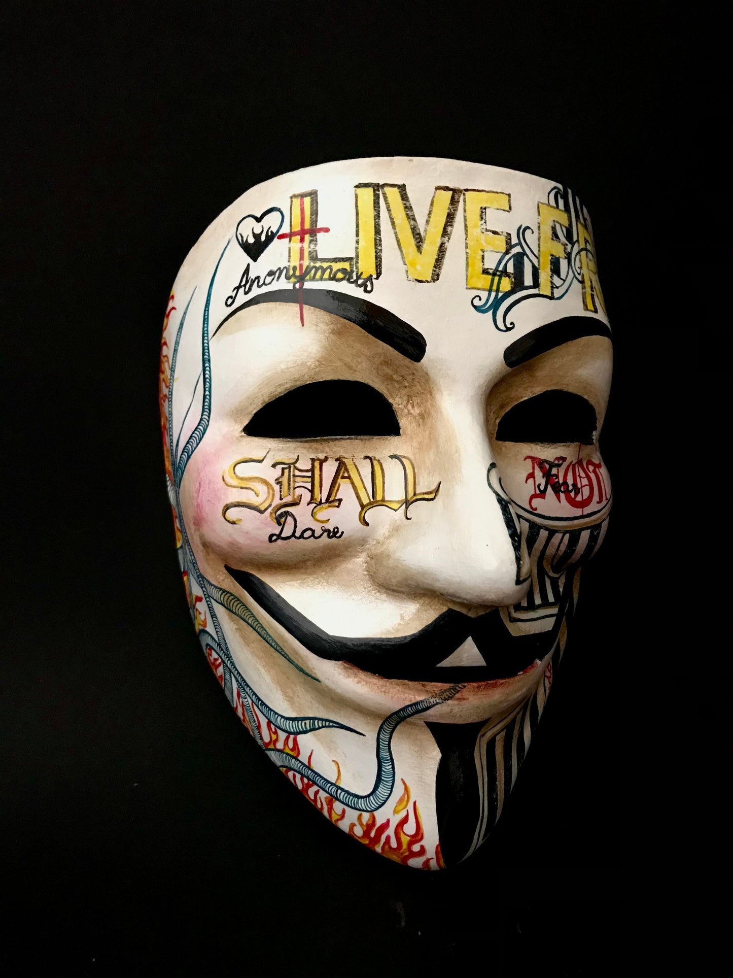 Anonymous mask with tattoos