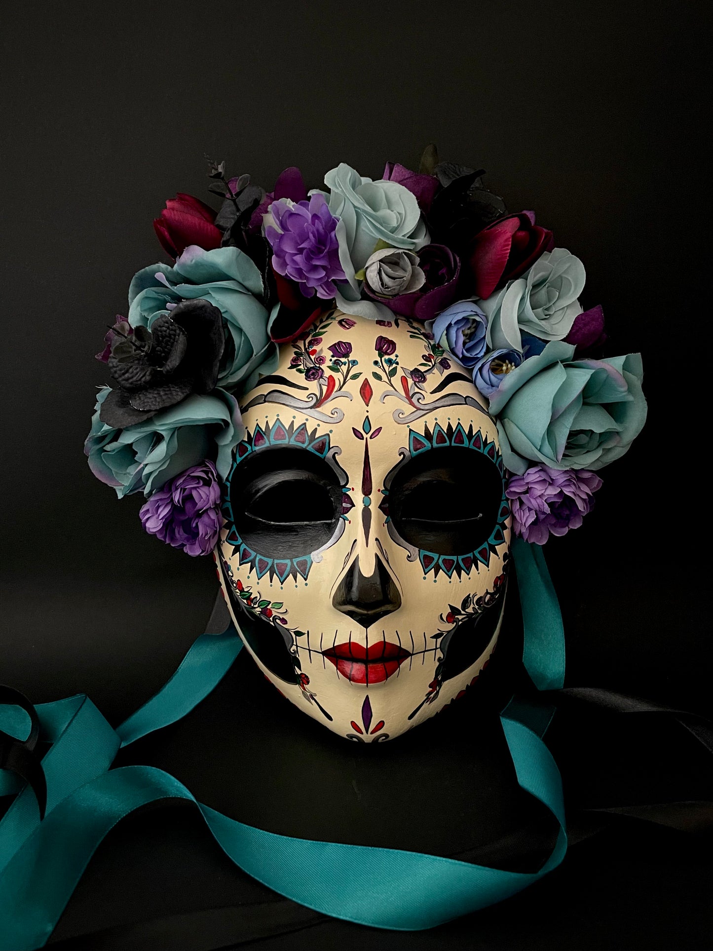 Blue and purple Catrina. Day of the dead art.