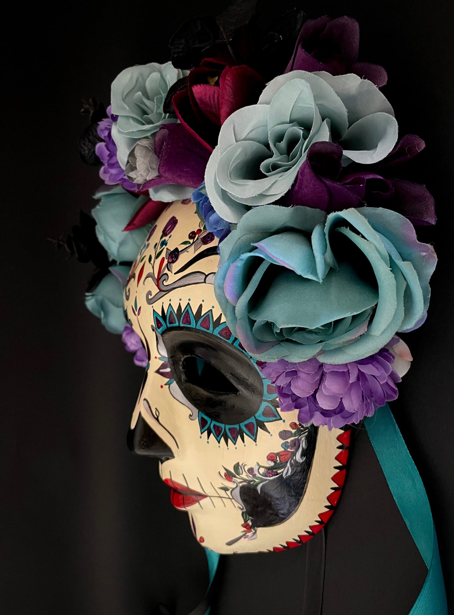 Blue and purple Catrina. Day of the dead art.