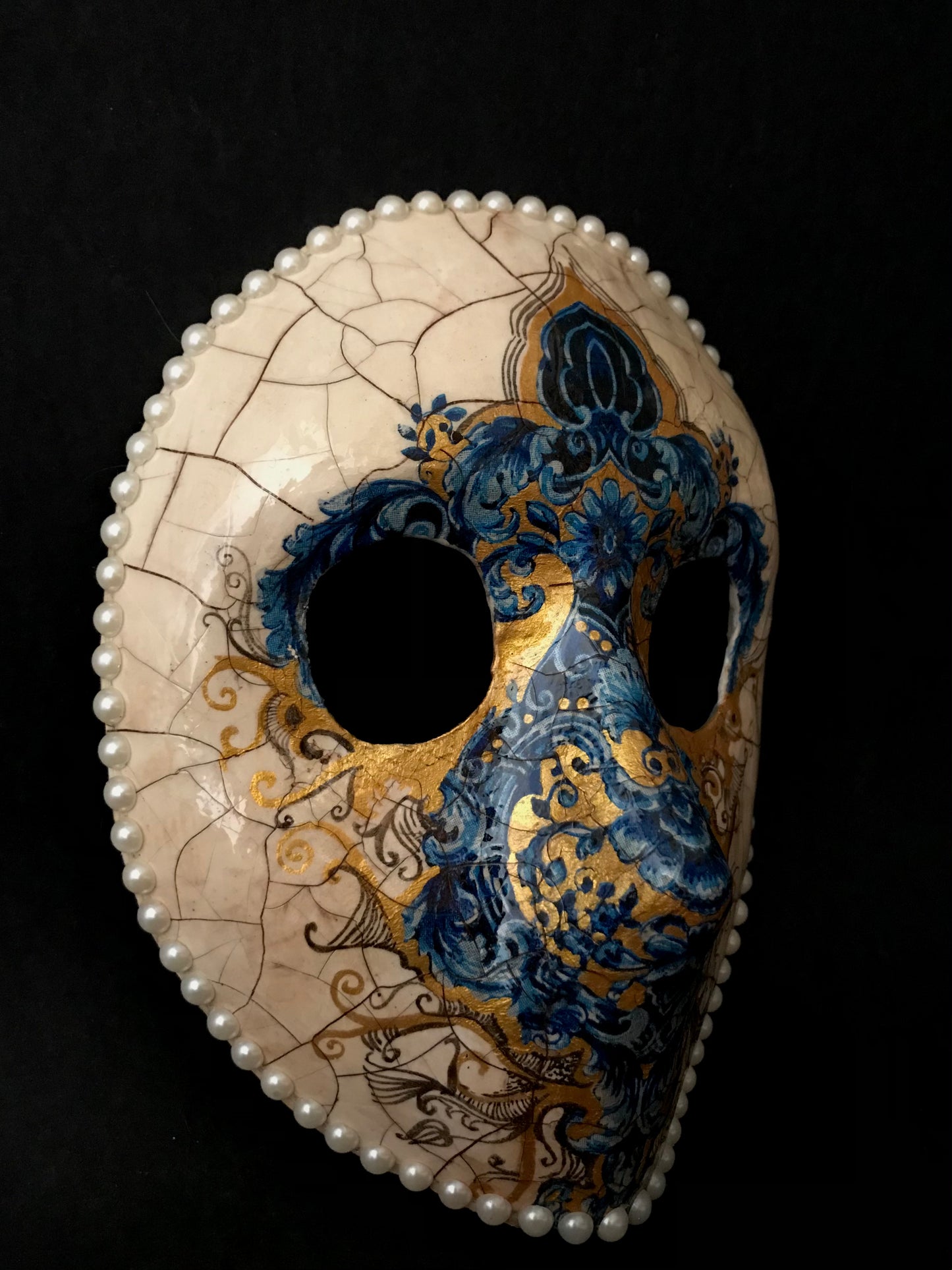 Blue and gold Moretta mask