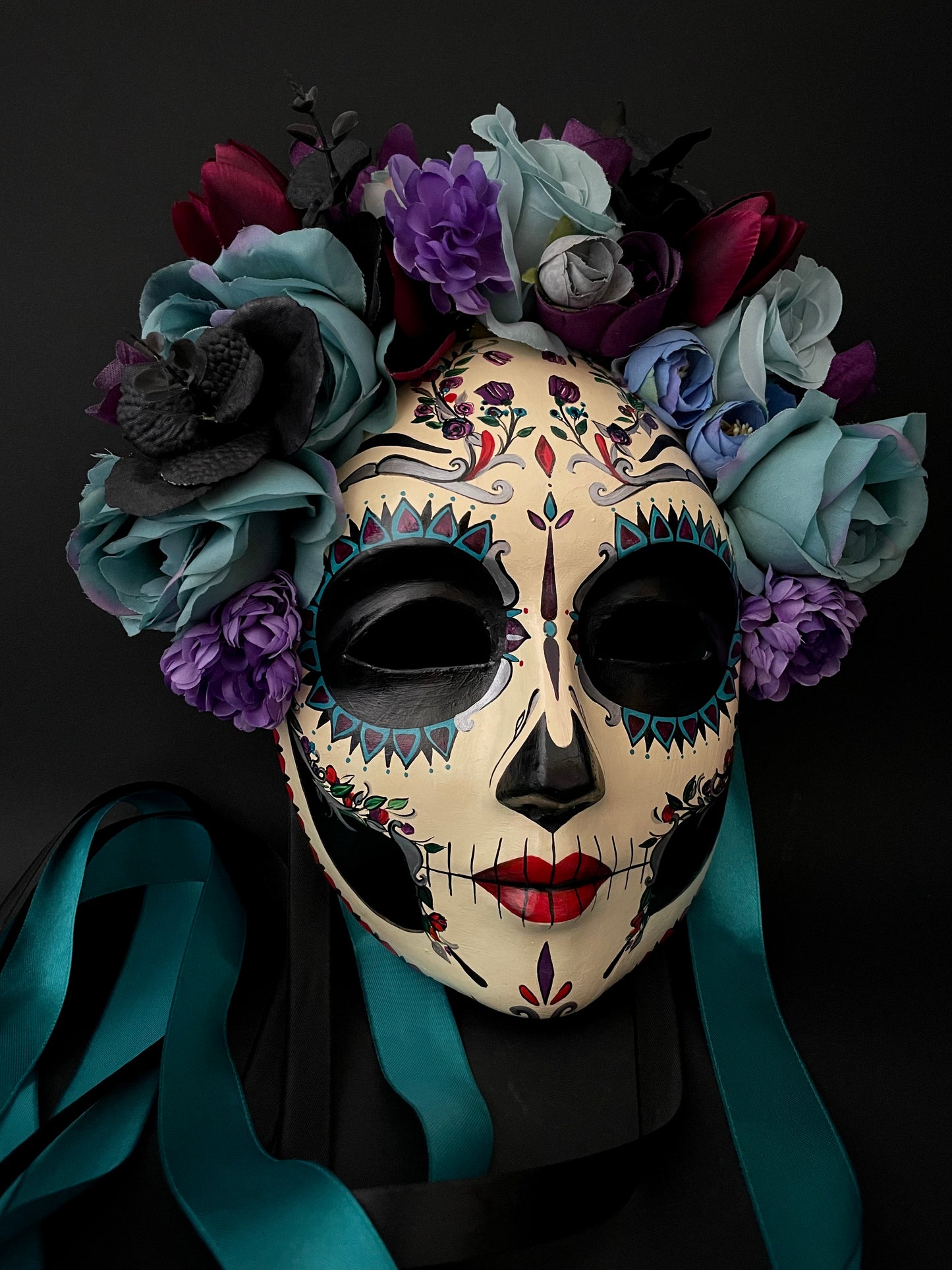 Blue and purple Catrina. Day of the dead art.