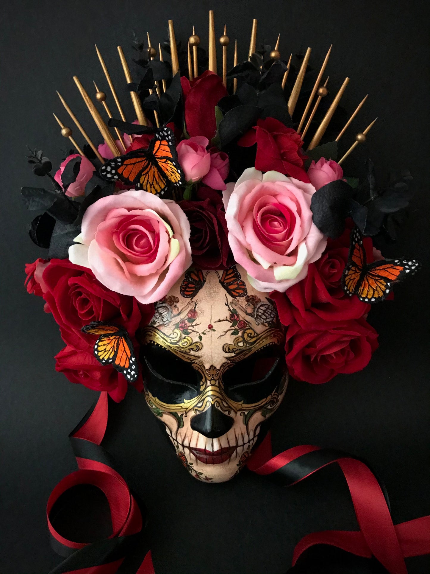 Catrina mask with angels and butterflies