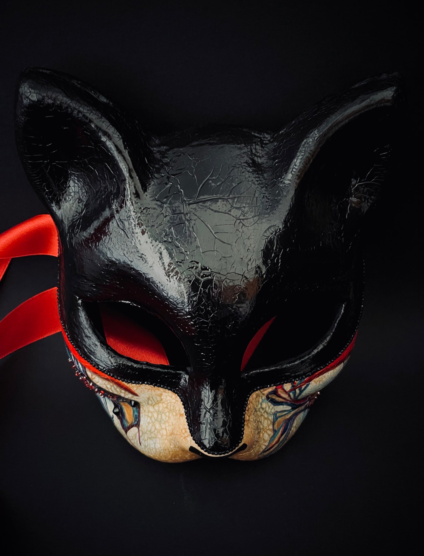 Black Kitsune mask. Japanese fox.