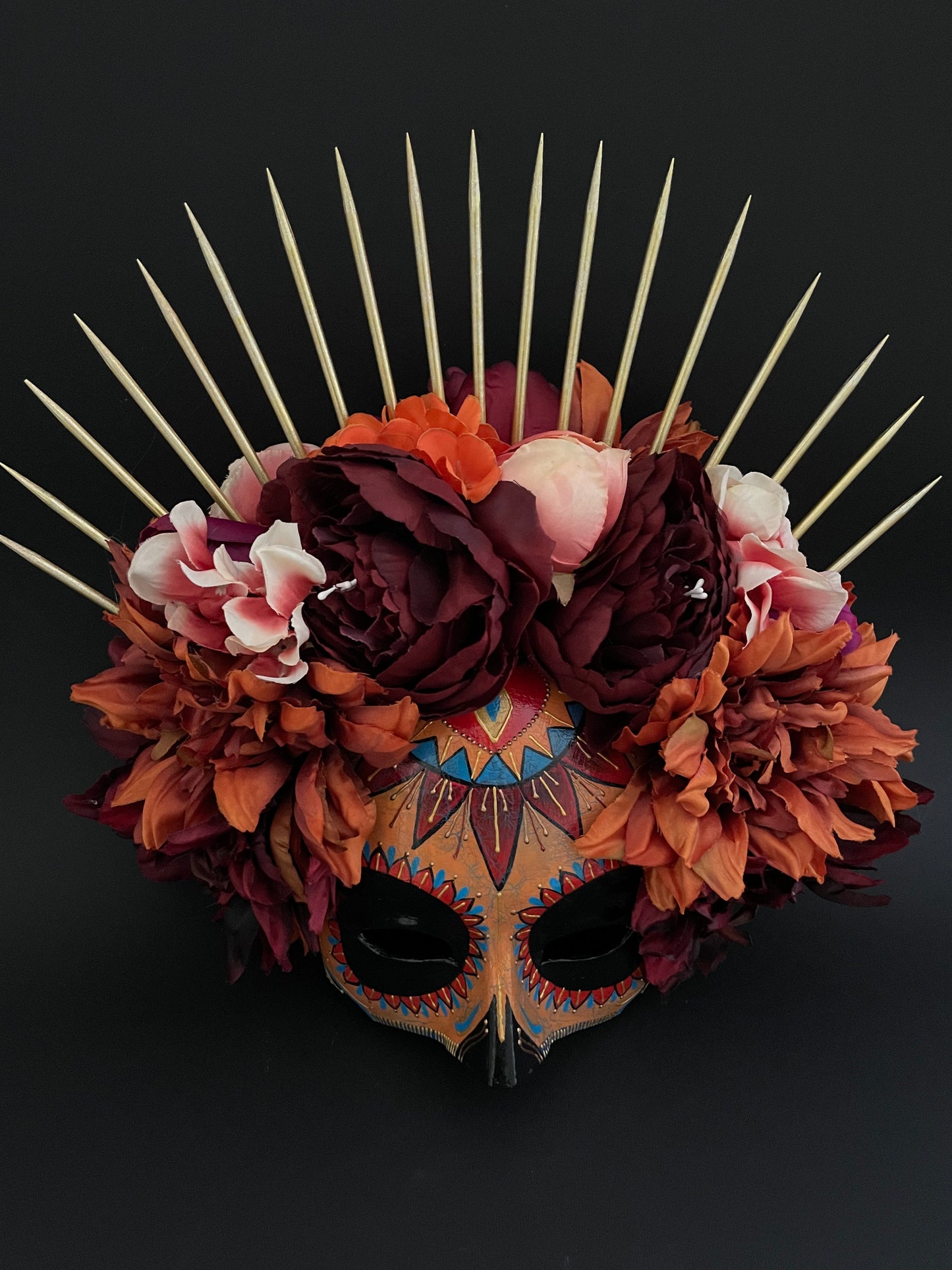 Catrina mask in autumnal colors. Day of the dead art.