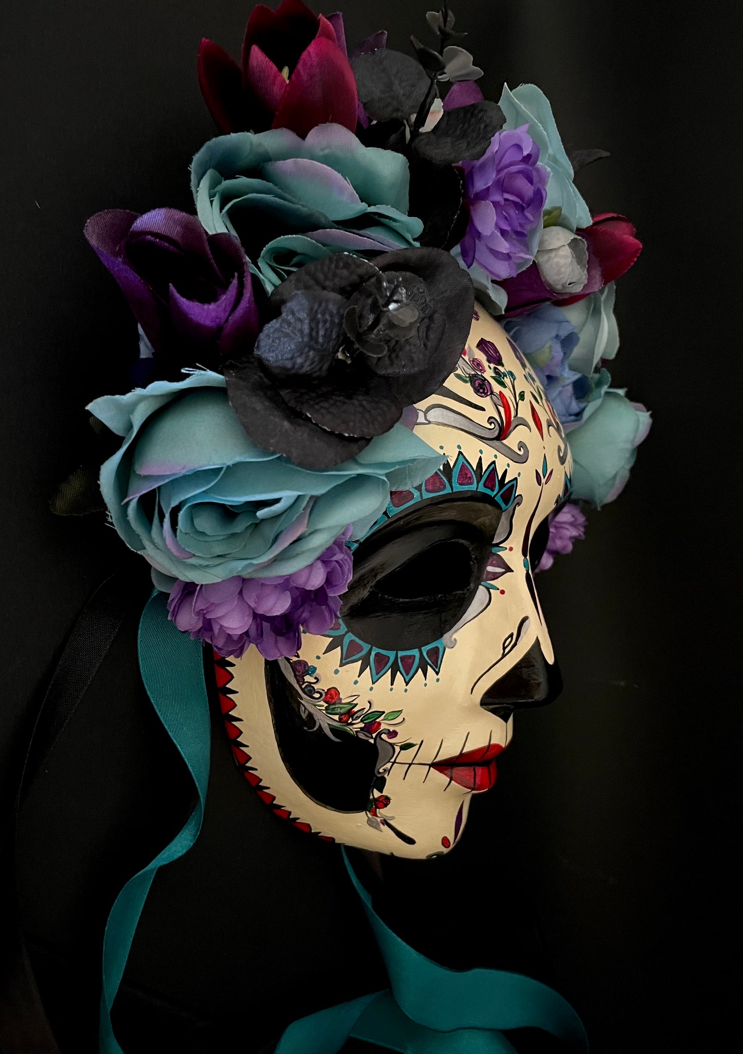 Blue and purple Catrina. Day of the dead art.