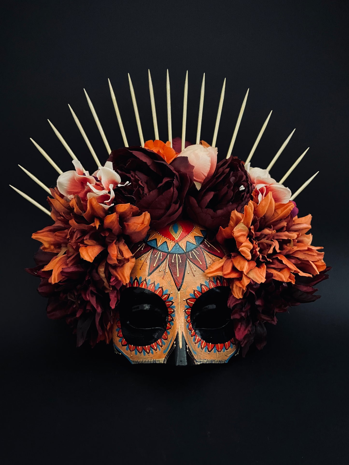 Catrina mask in autumnal colors. Day of the dead art.