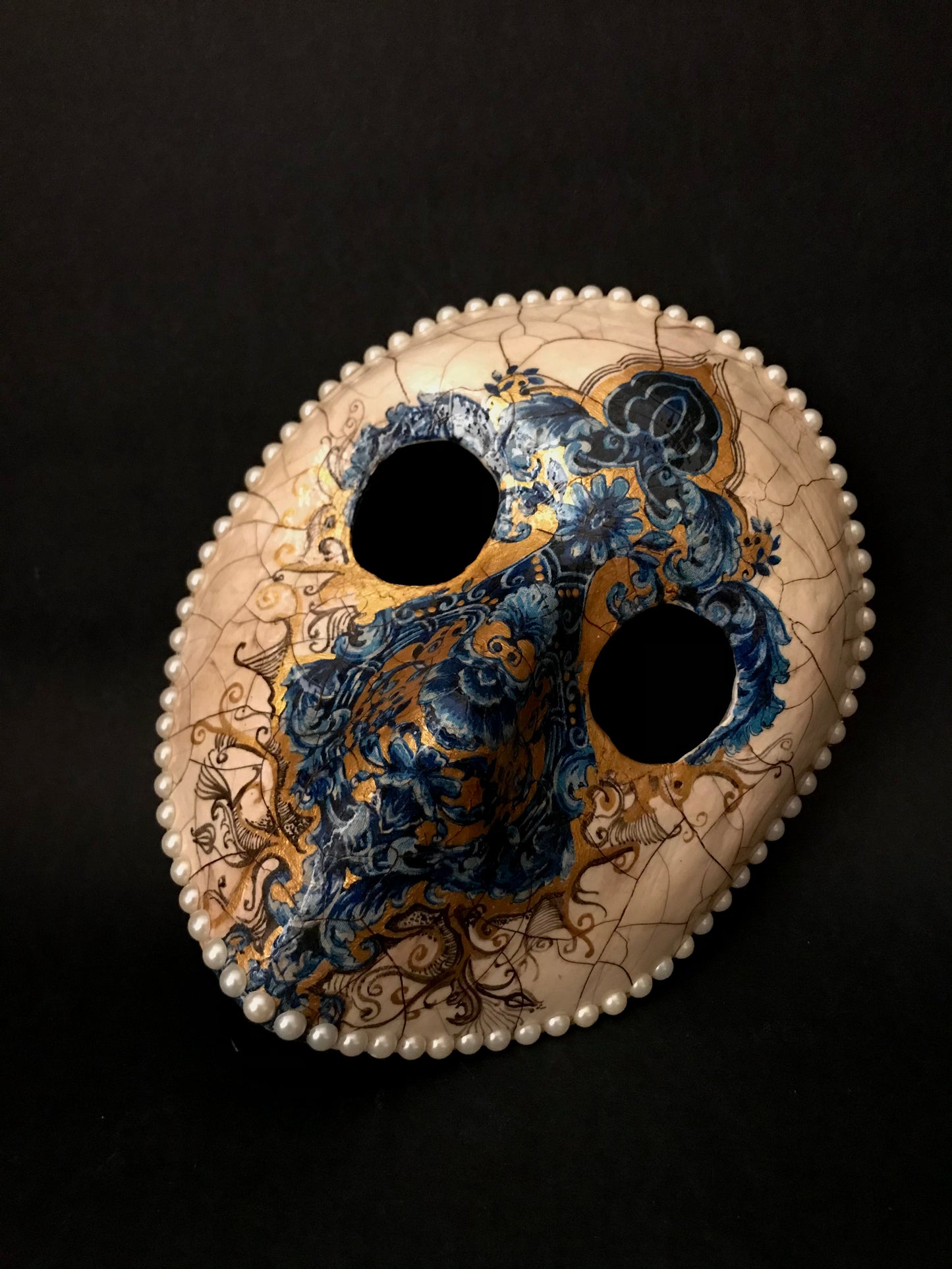 Blue and gold Moretta mask