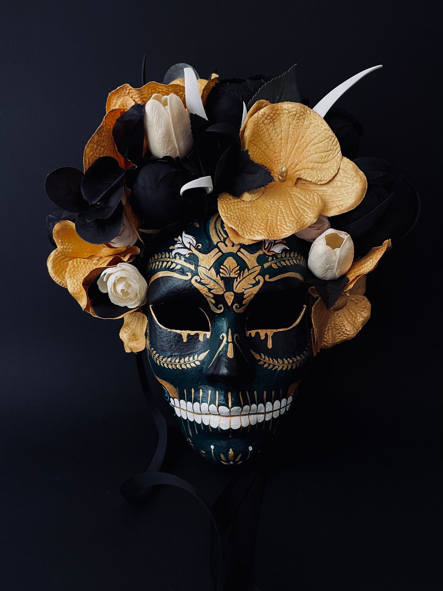 Dark green Catrina mask. Day of the dead mask