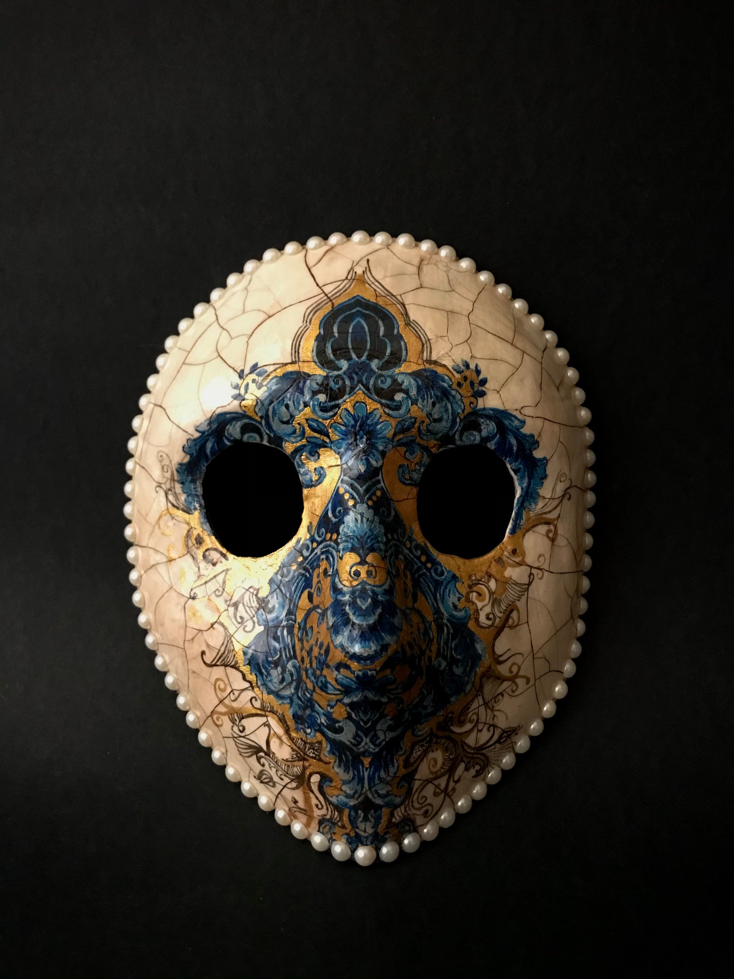 Blue and gold Moretta mask