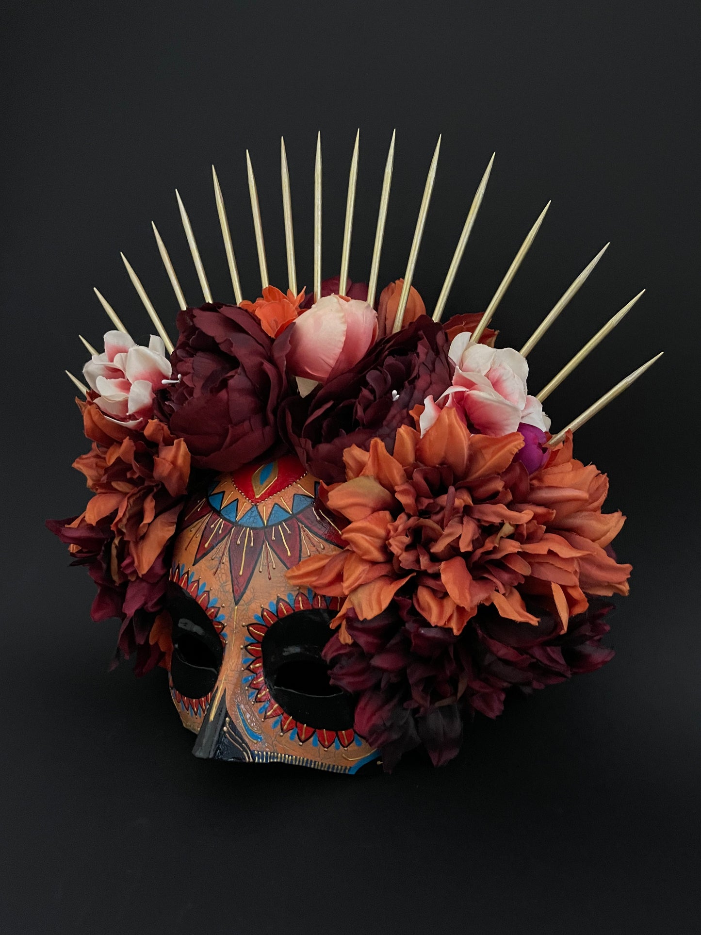 Catrina mask in autumnal colors. Day of the dead art.