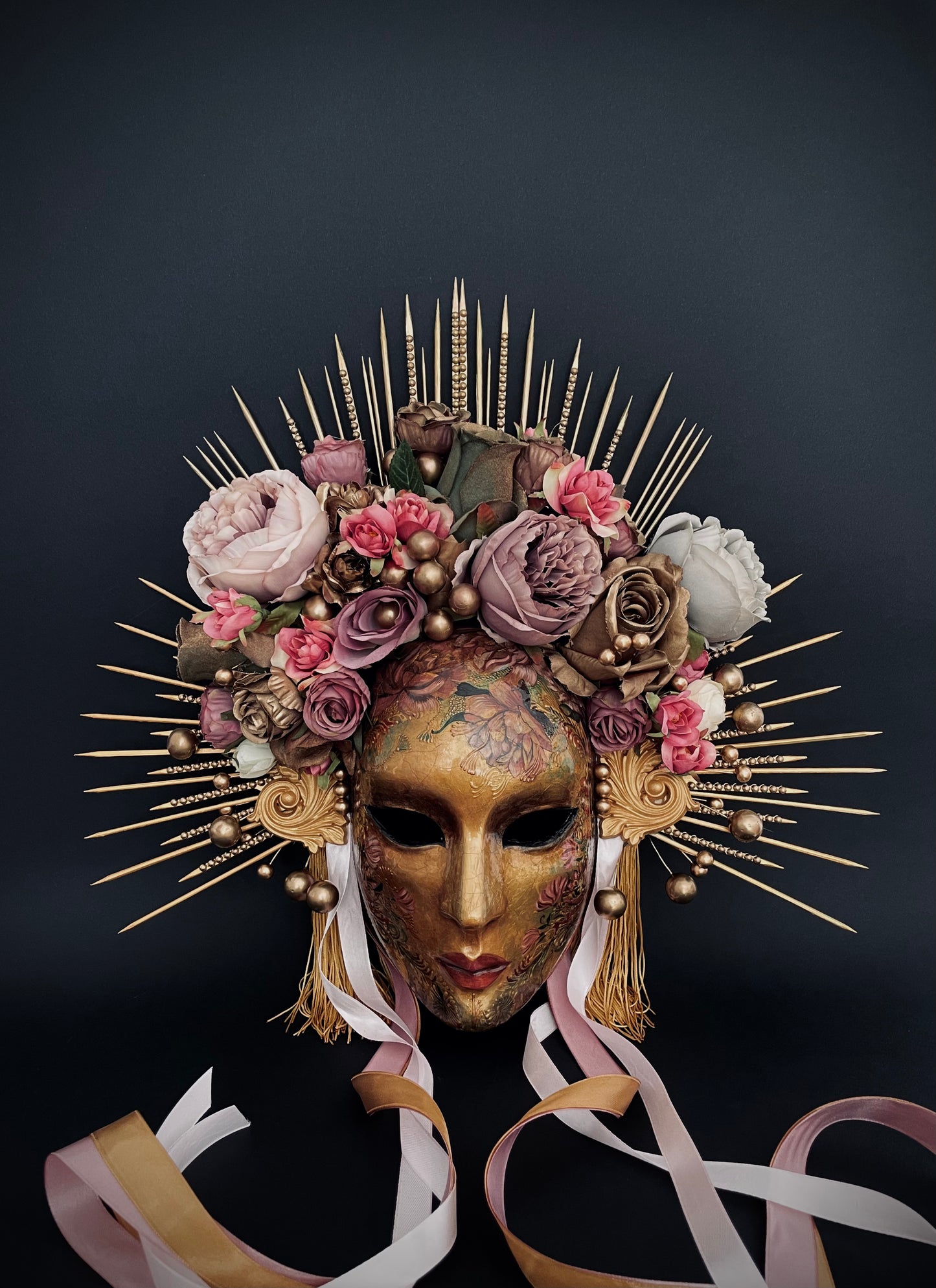 Gold mask with flowers.Limited edition.