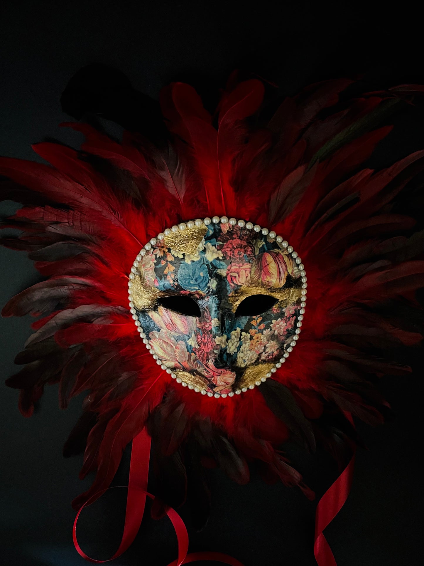 Moretta mask feathers. Carnival mask