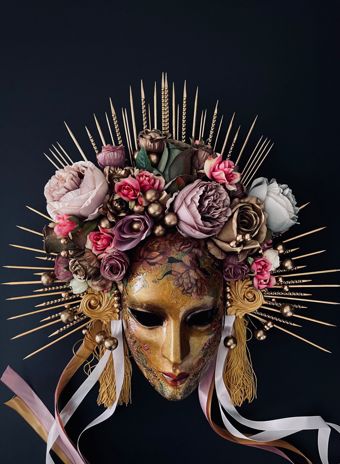 Gold mask with flowers.Limited edition.